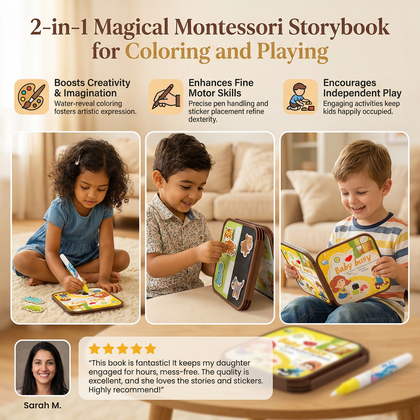 2-in-1 Magical Montessori Storybook for Coloring and Playing