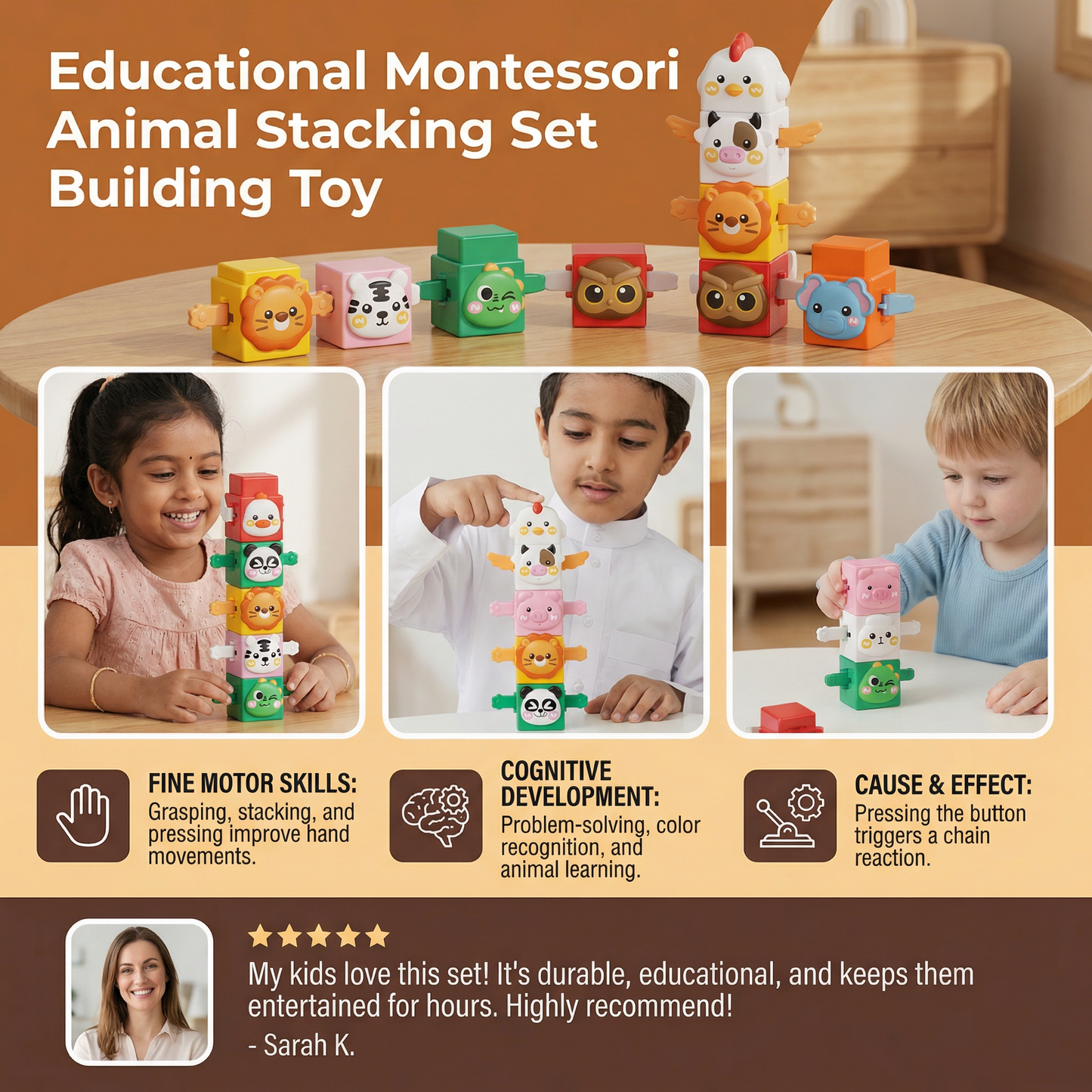 Educational Montessori Animal Stacking Set Building Toy