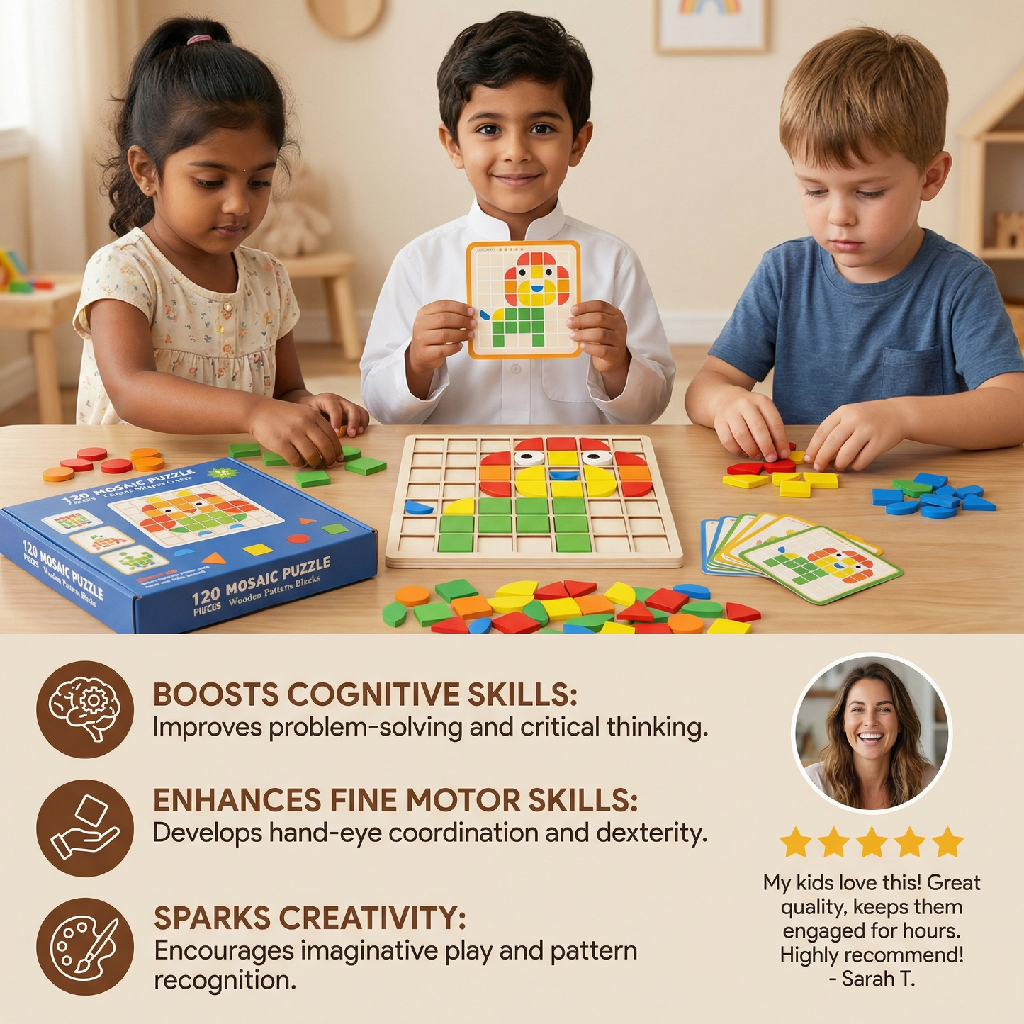 Montessori Mosaic Puzzle Colors and Shapes Game