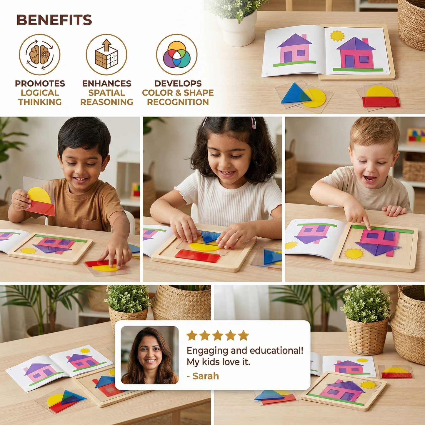 Geometric Colors and Shapes Puzzle Game - Promotes Logical Thinking