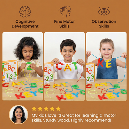 Letters Numbers and Colors Wooden Threading Learning Game
