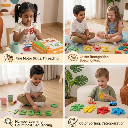 Letters Numbers and Colors Wooden Threading Learning Game