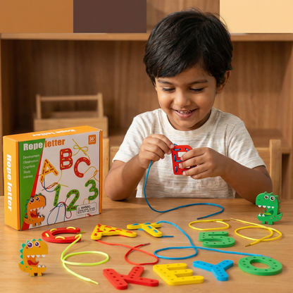 Letters Numbers and Colors Wooden Threading Learning Game