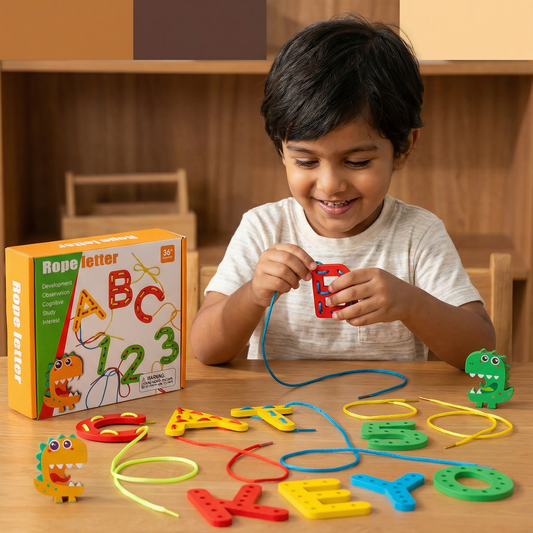 Letters Numbers and Colors Wooden Threading Learning Game