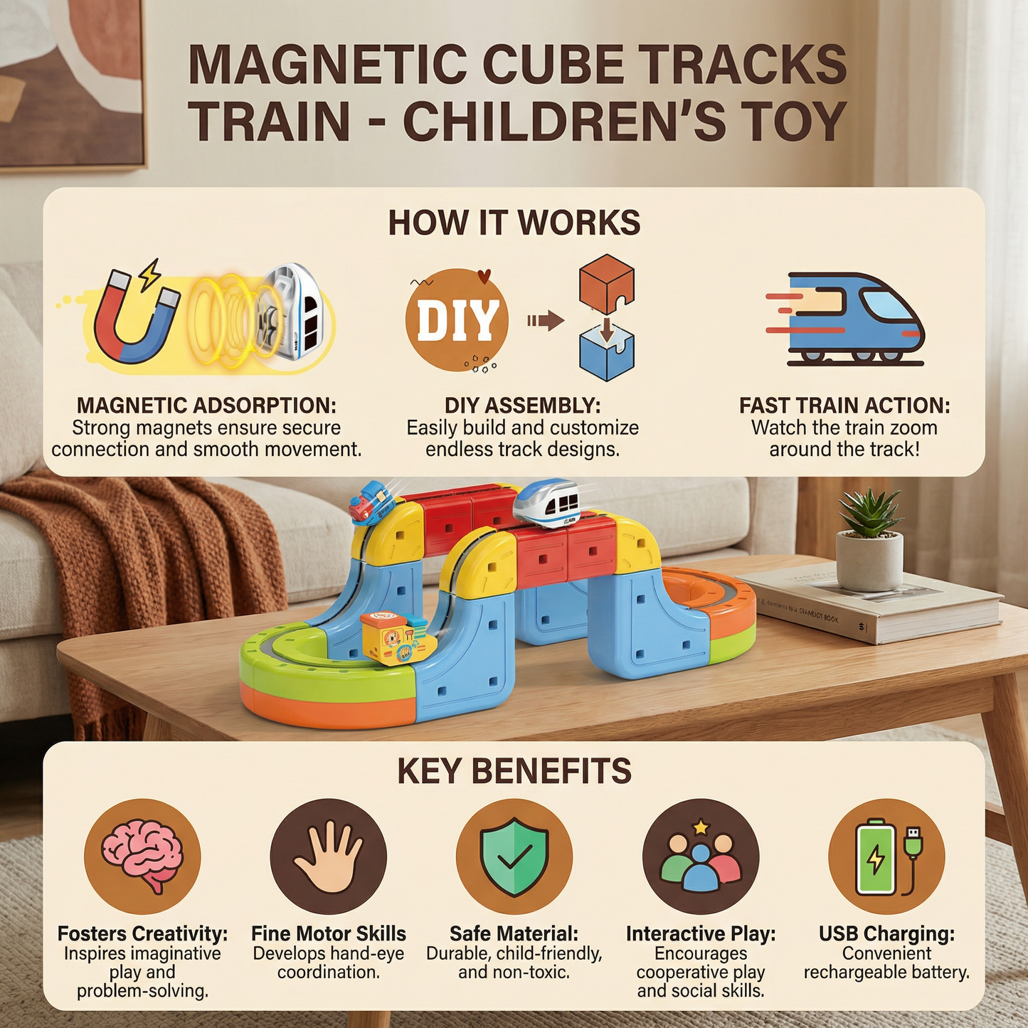 Magnetic Cube Tracks Train Children's Toy