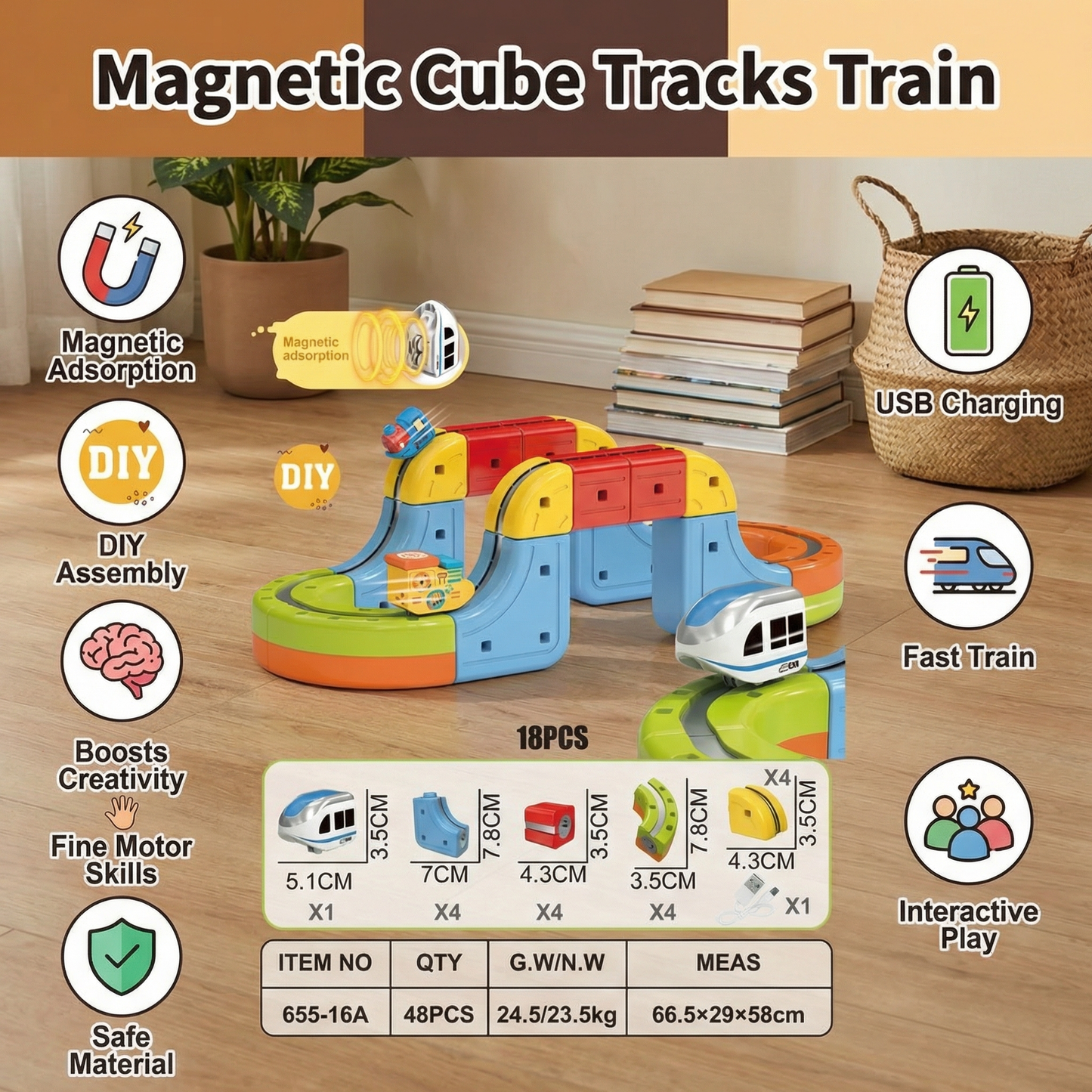 Magnetic Cube Tracks Train Children's Toy