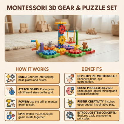 Montessori 3D Gear and Puzzle Pieces