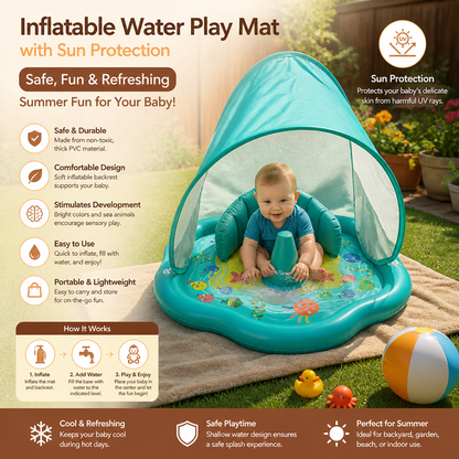 Inflatable water play mat for babies with sun protection – perfect for summer