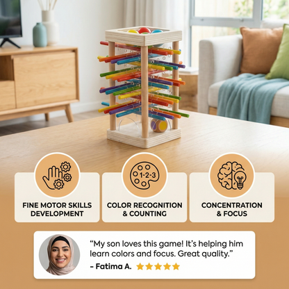 Educational 3-in-1 wooden ball and stick dexterity game