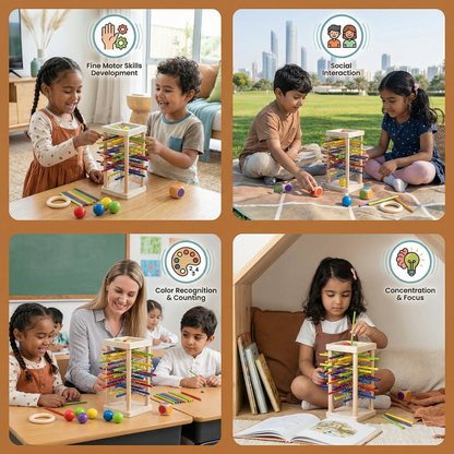 Educational 3-in-1 wooden ball and stick dexterity game