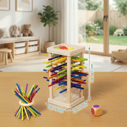 Educational 3-in-1 wooden ball and stick dexterity game