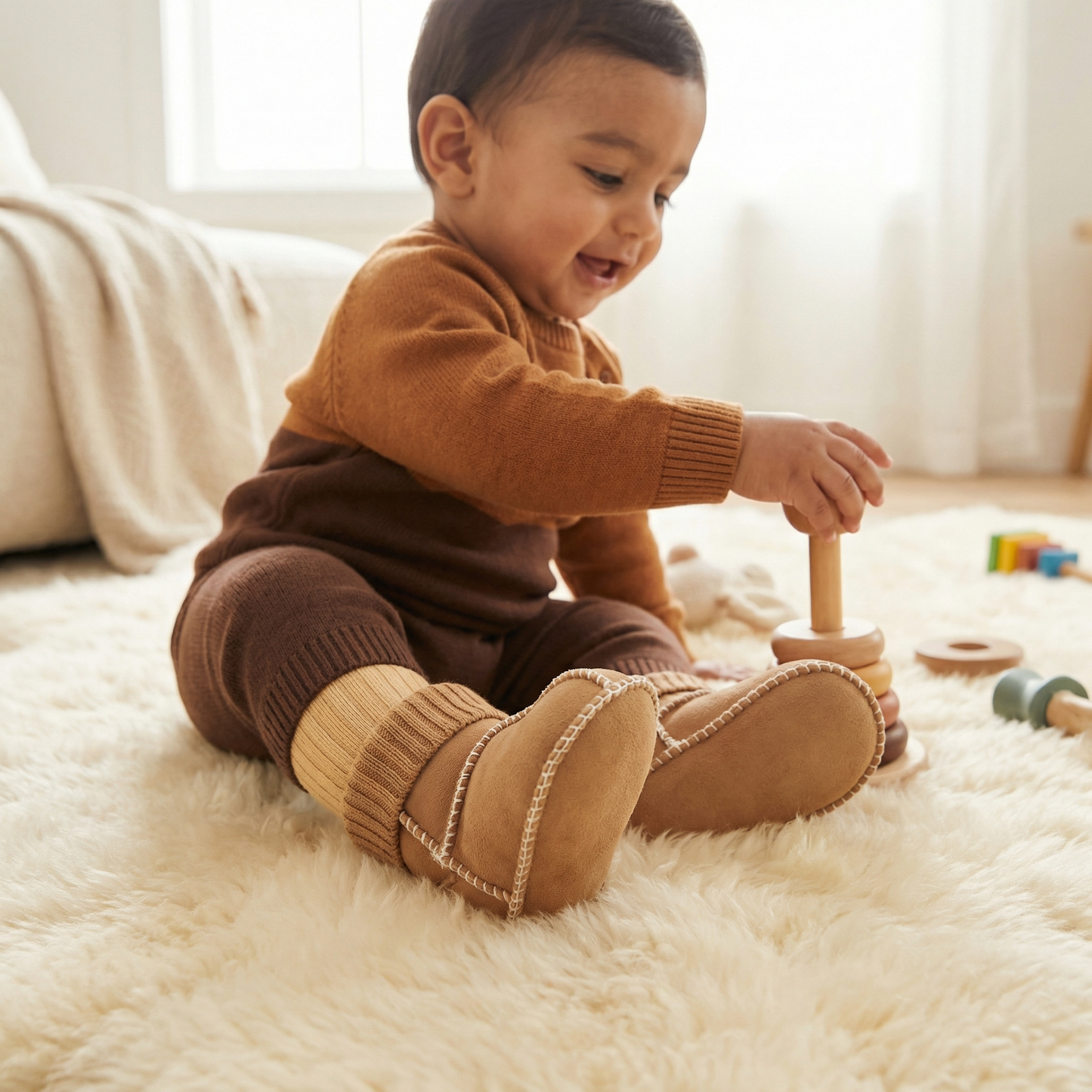 Lined baby winter socks and shoes in suede look