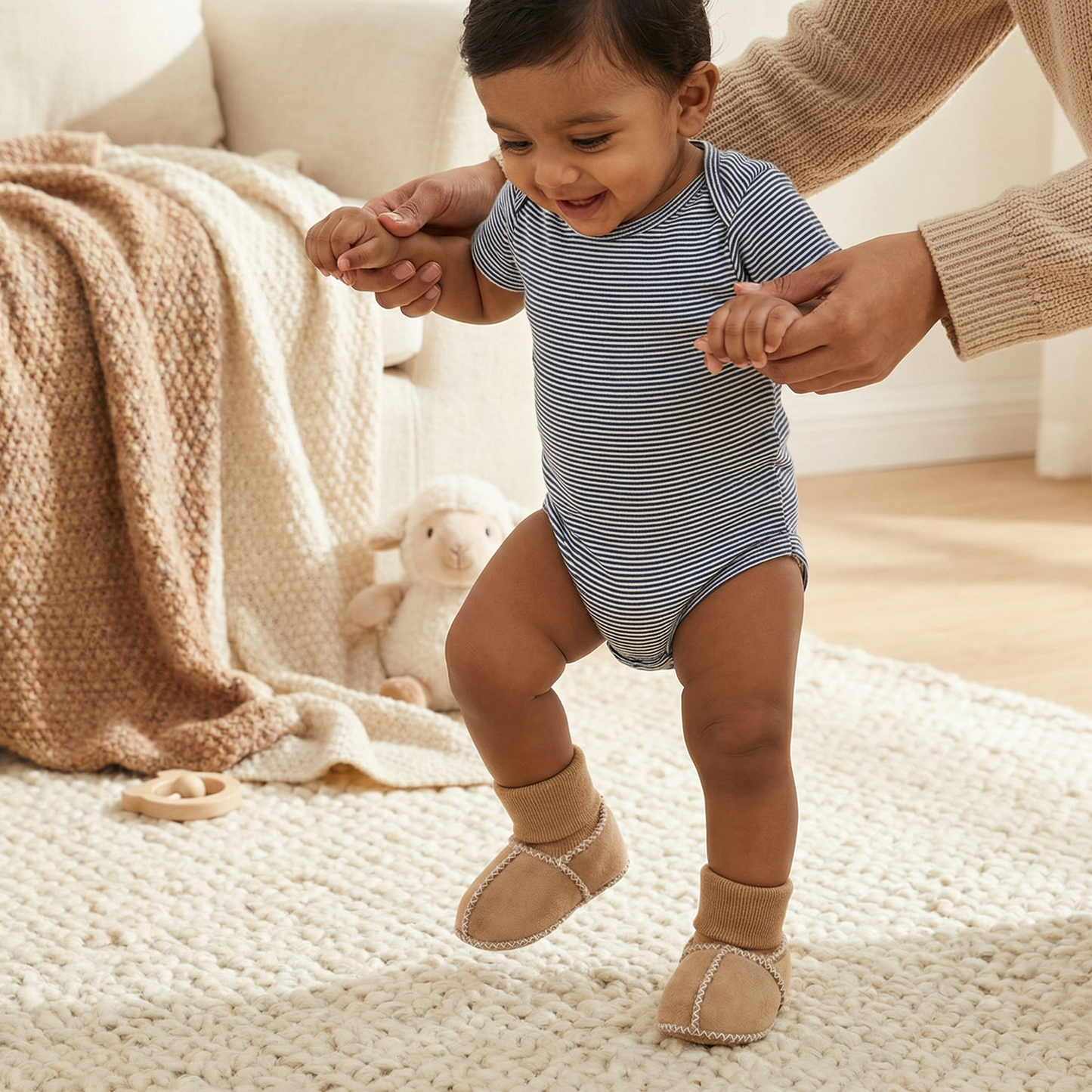 Lined baby winter socks and shoes in suede look