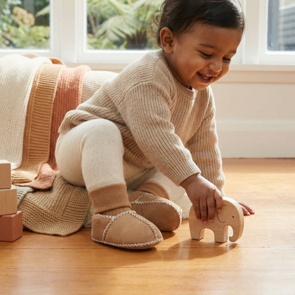 Lined baby winter socks and shoes in suede look
