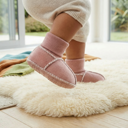 Lined baby winter socks and shoes in suede look