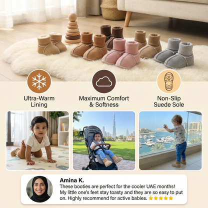 Lined baby winter socks and shoes in suede look