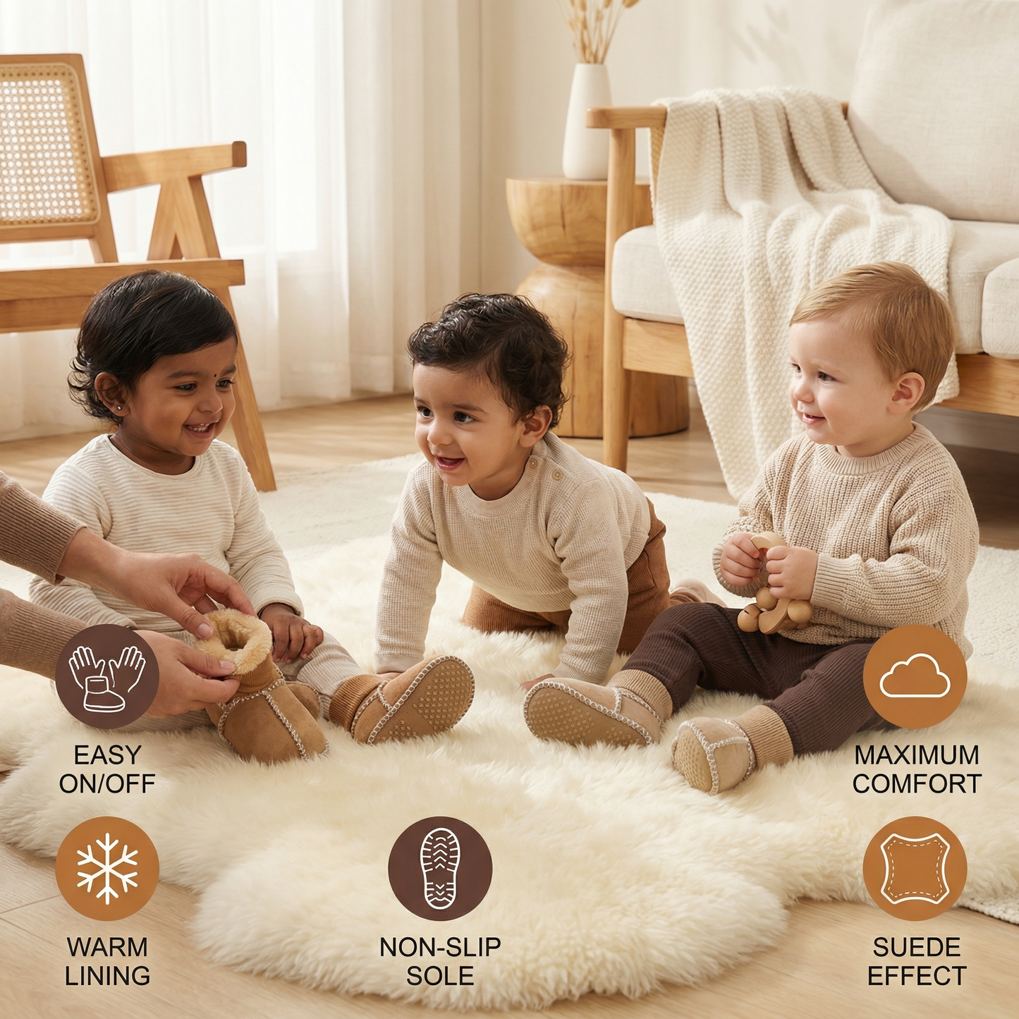 Lined baby winter socks and shoes in suede look