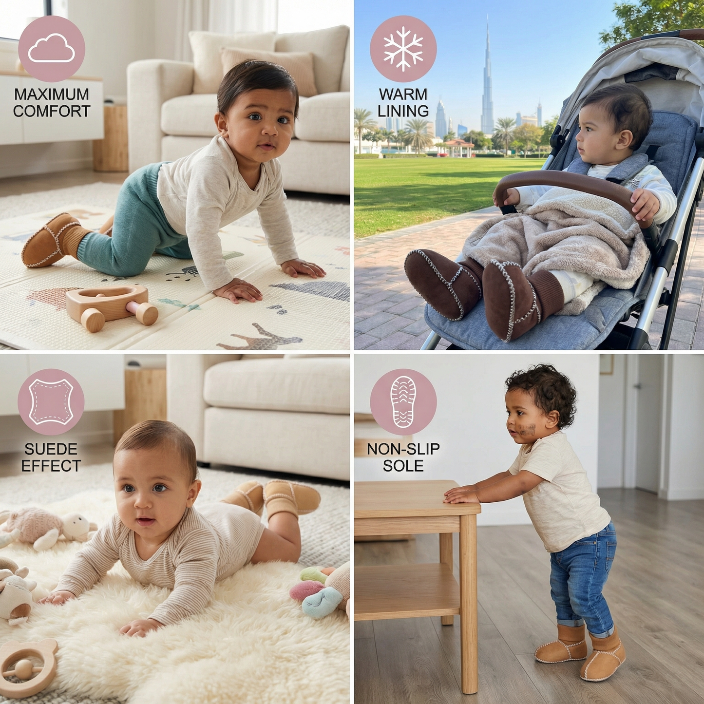 Lined baby winter socks and shoes in suede look