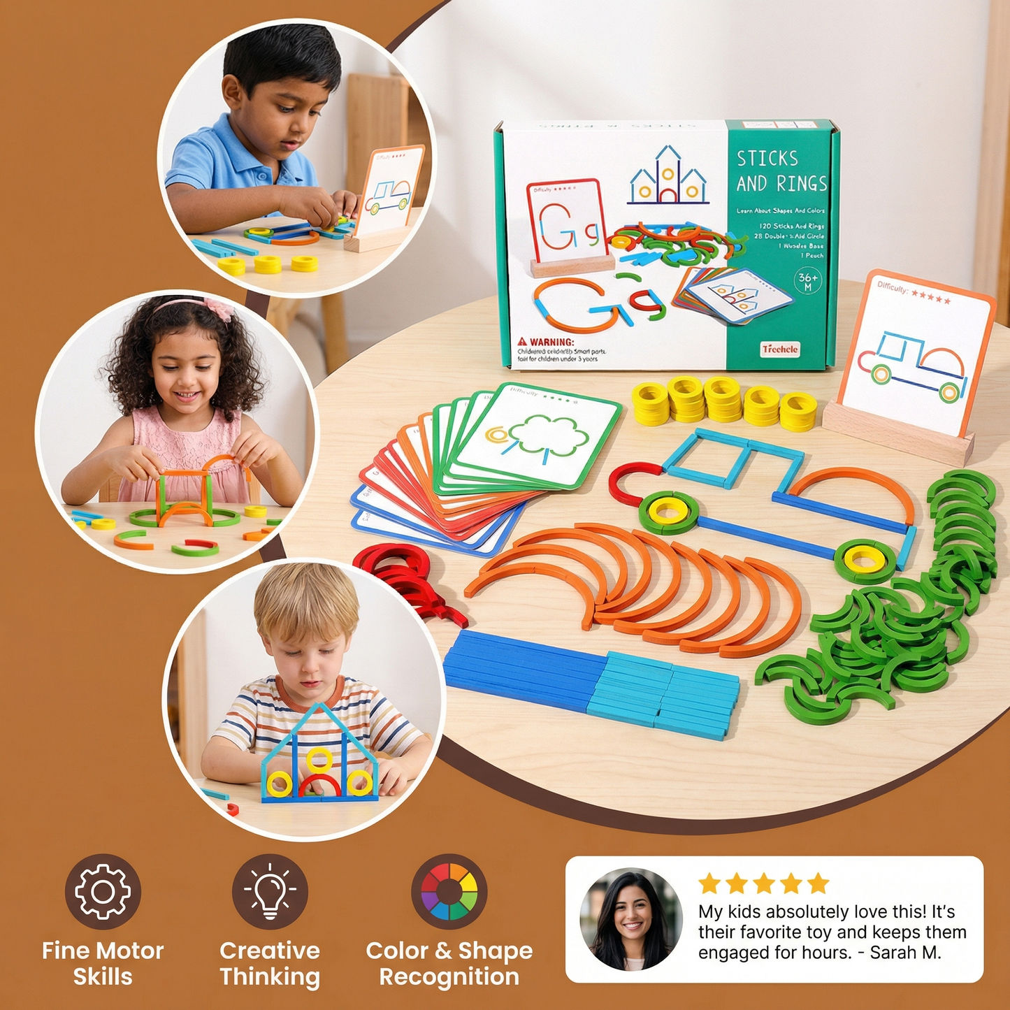 Educational Montessori Sticks and Rings Puzzle Blocks