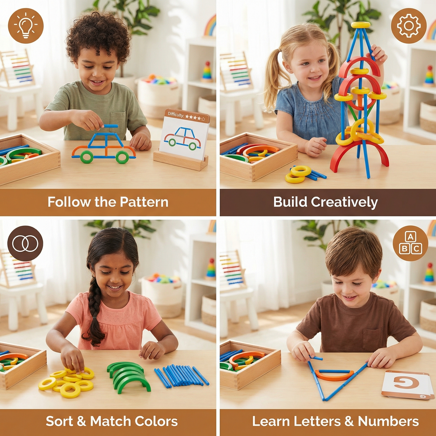 Educational Montessori Sticks and Rings Puzzle Blocks