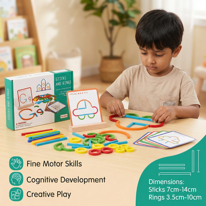 Educational Montessori Sticks and Rings Puzzle Blocks