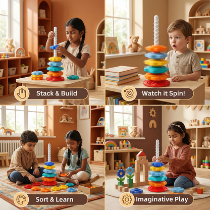 Rainbow Spinning and Color Tower Toy