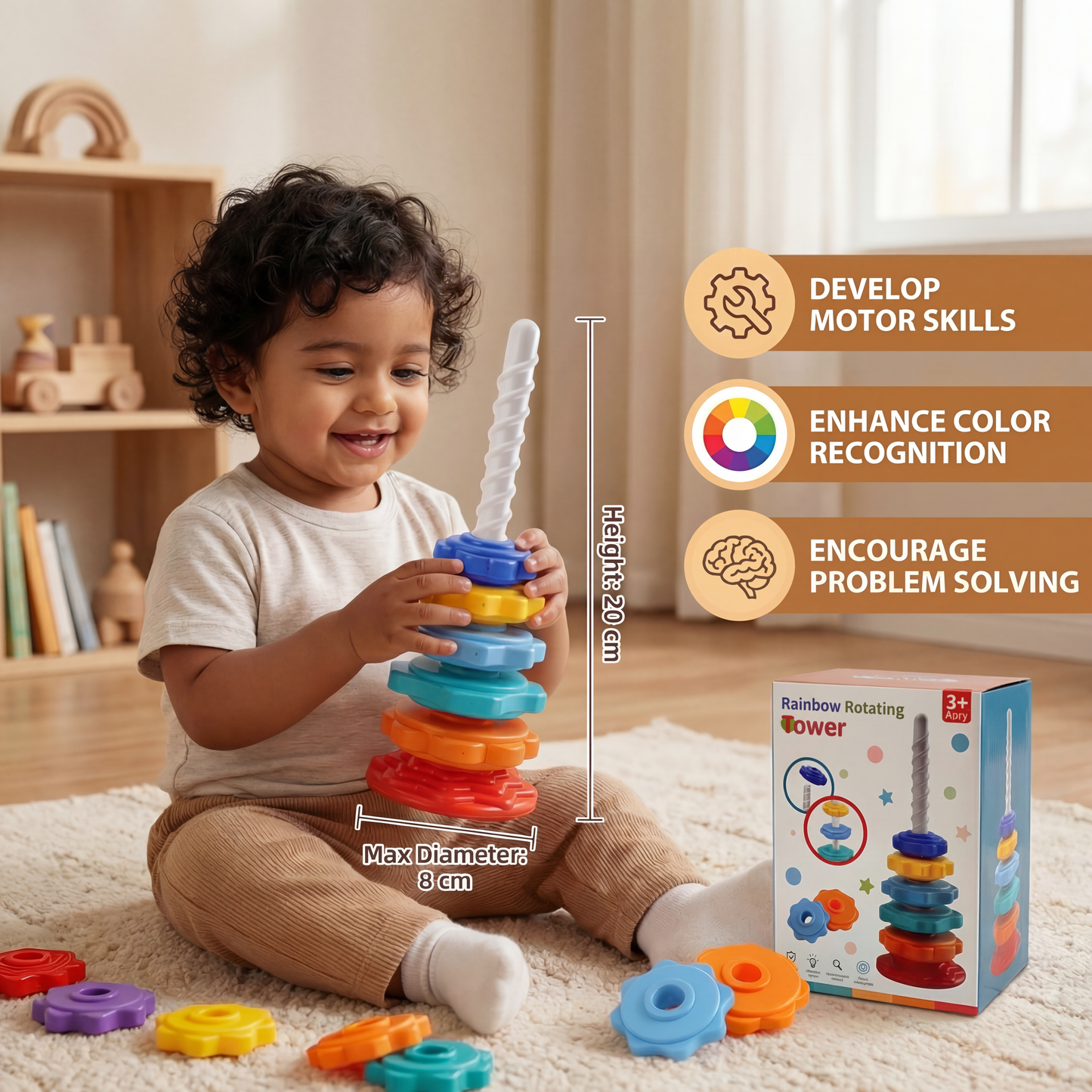 Rainbow Spinning and Color Tower Toy