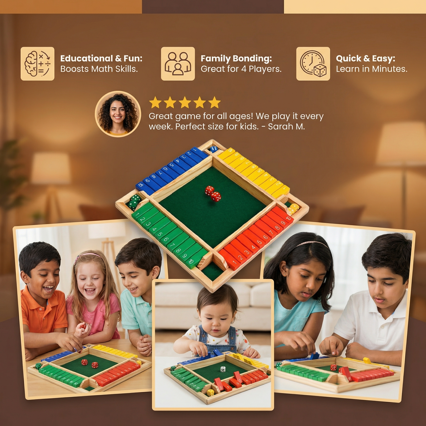 Shut The Box Family Folding Game – 4 Player Set