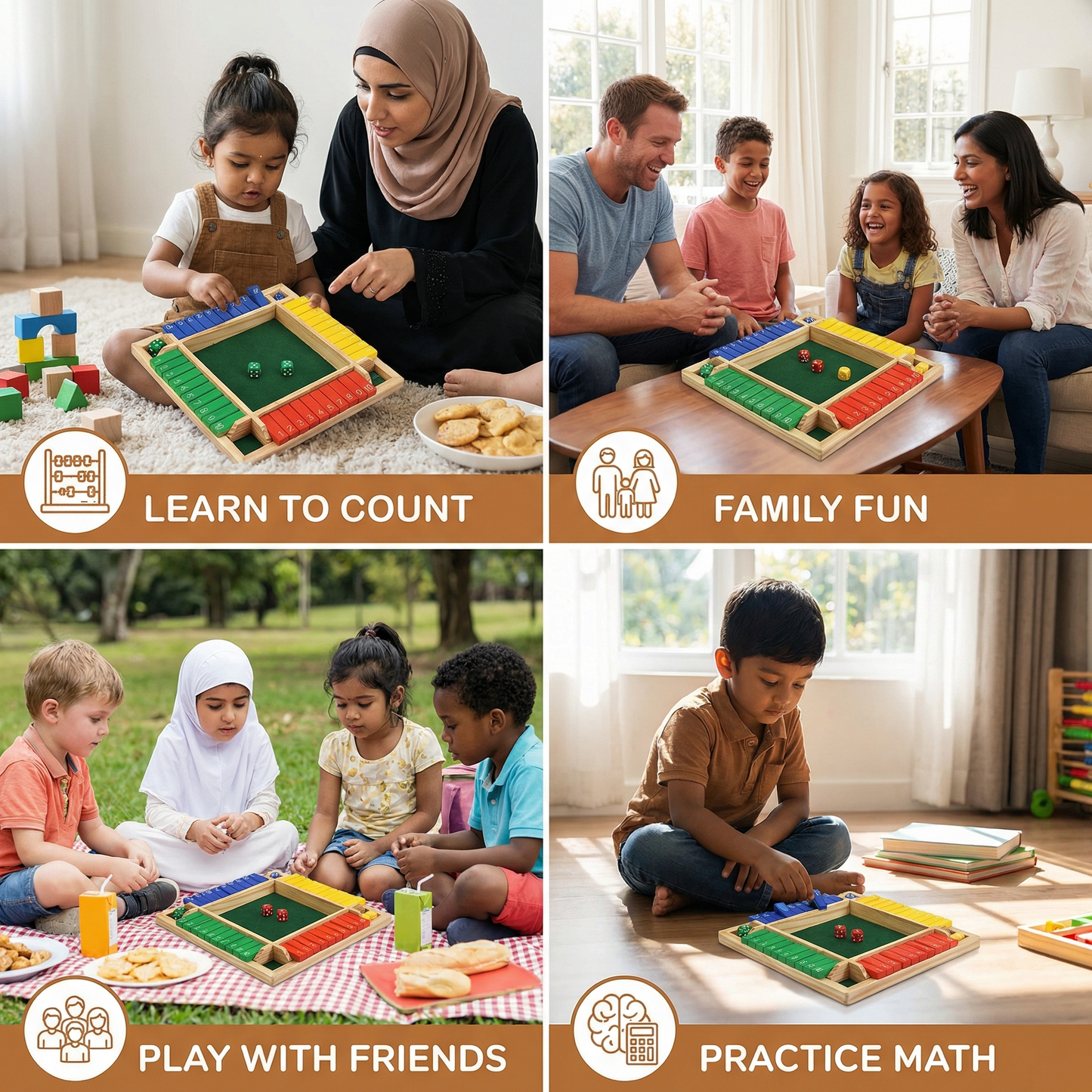 Shut The Box Family Folding Game – 4 Player Set