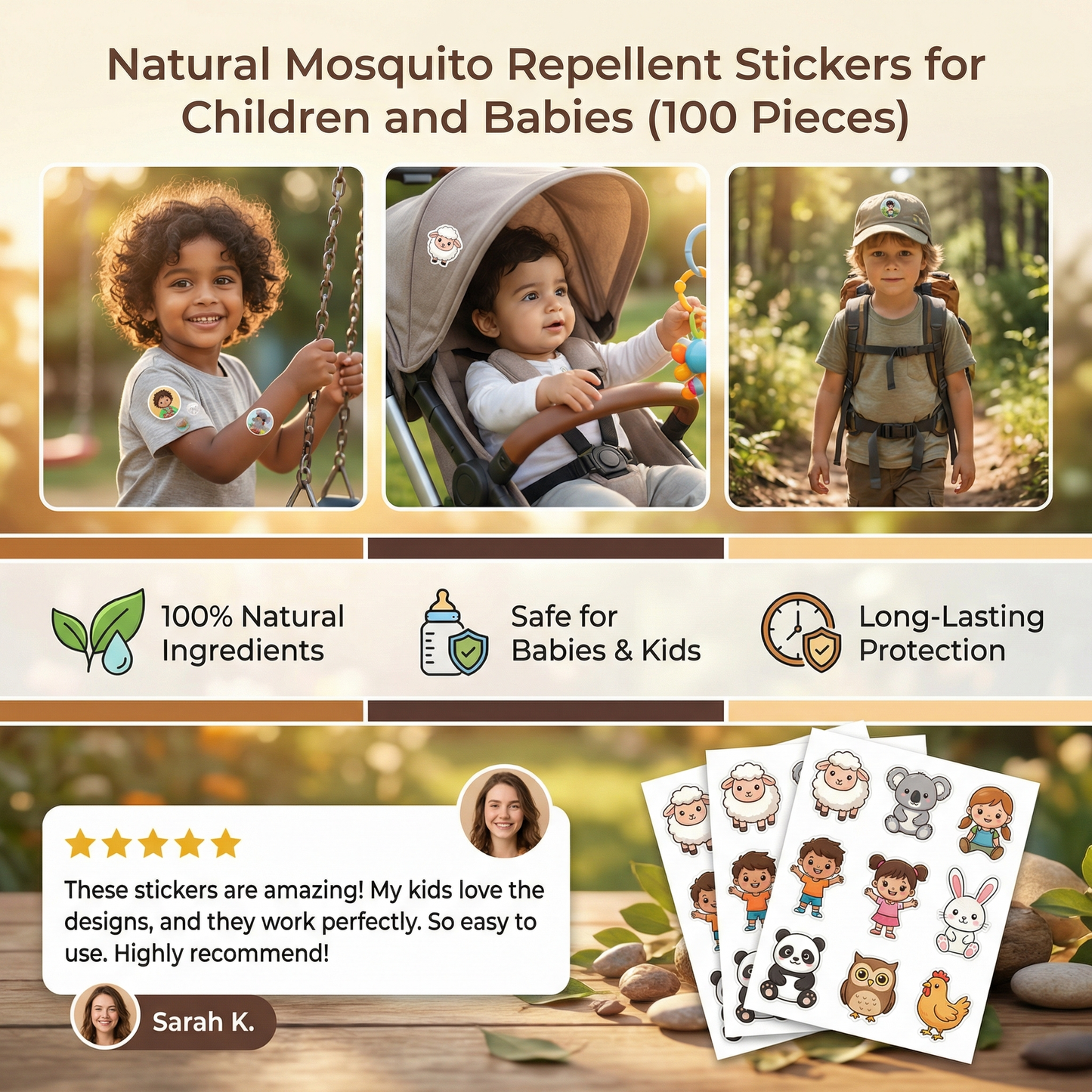 Natural Mosquito Repellent Stickers for Children and Babies (100 Pieces)