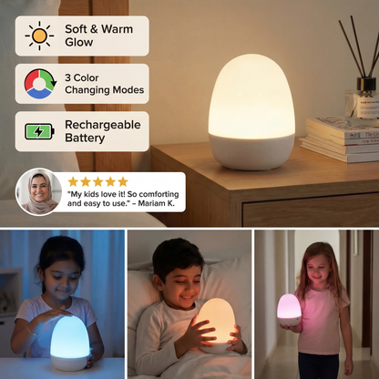 Egg-shaped LED night light made of silicone