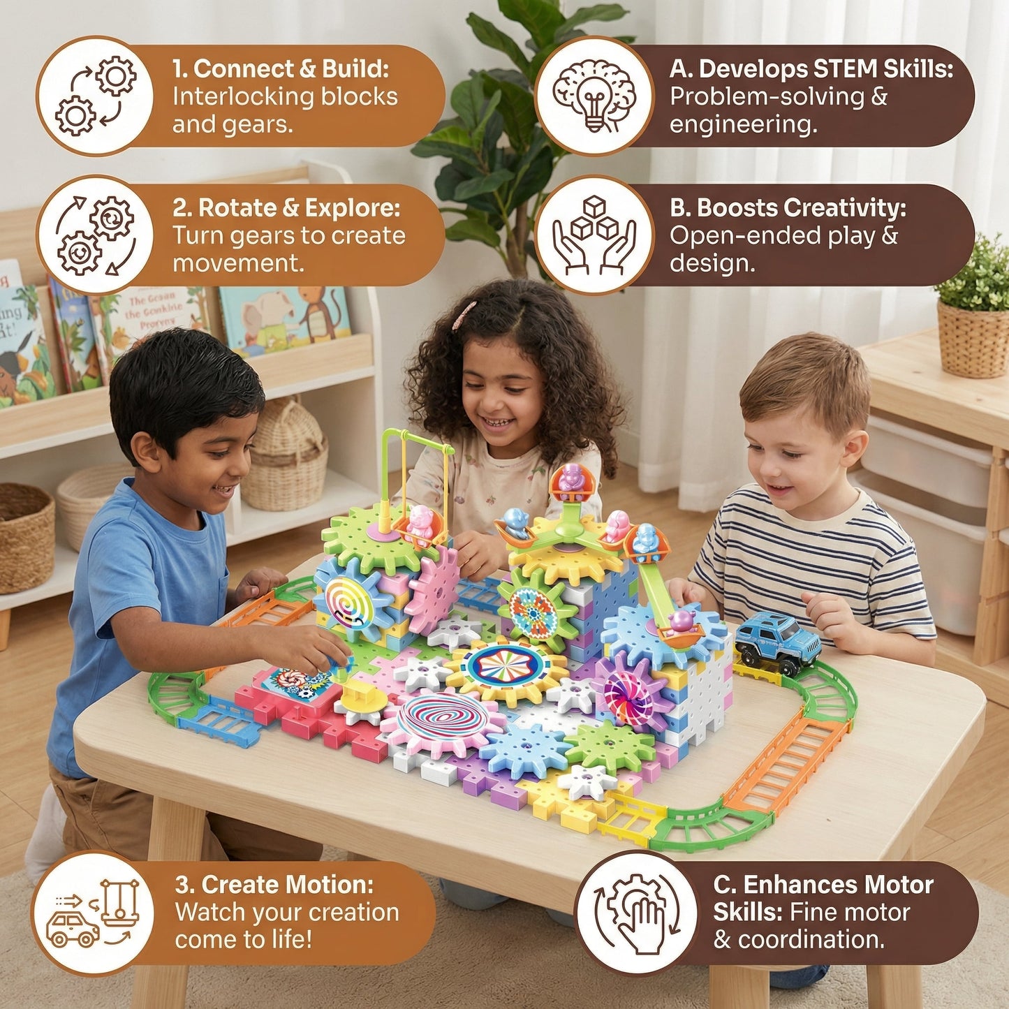 Rotating Montessori Gear Building Block Toy