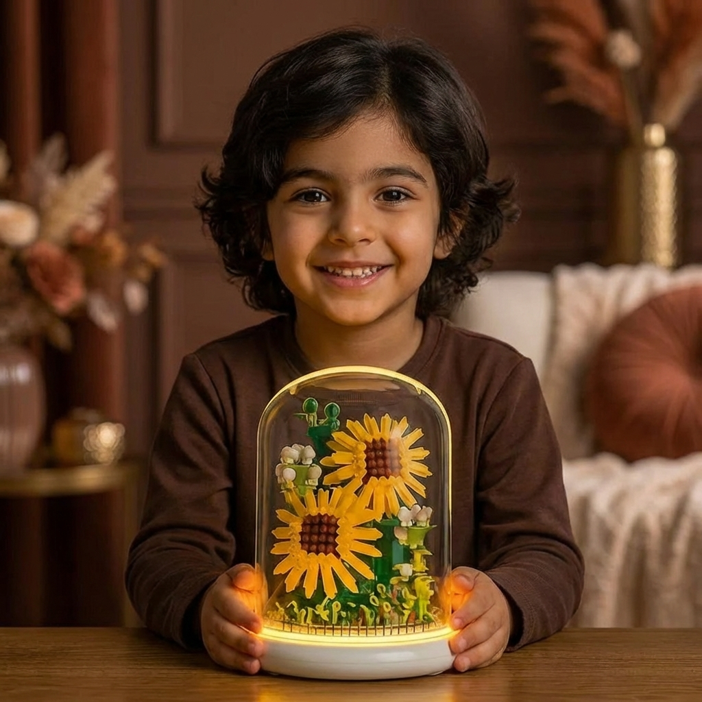 Elegant Building Block Flower in Glass