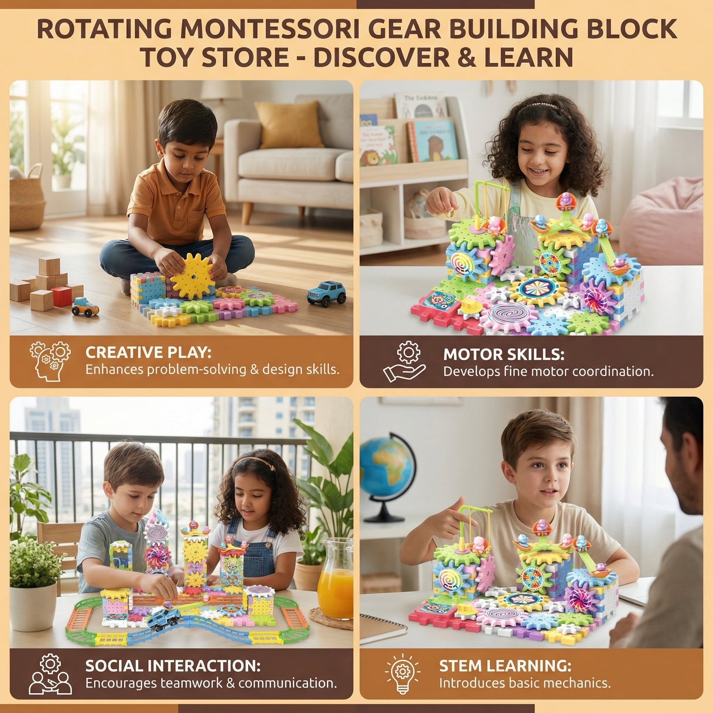 Rotating Montessori Gear Building Block Toy