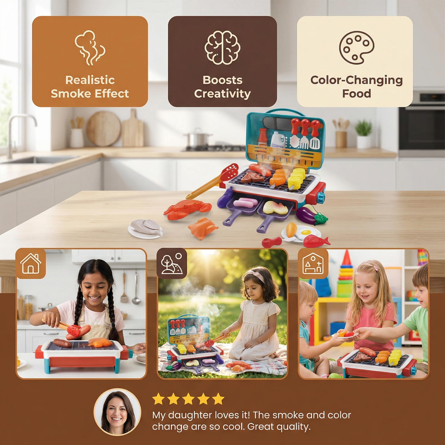 My First BBQ Grill – Kids’ Kitchen with Smoke Effect and Color-Changing Food