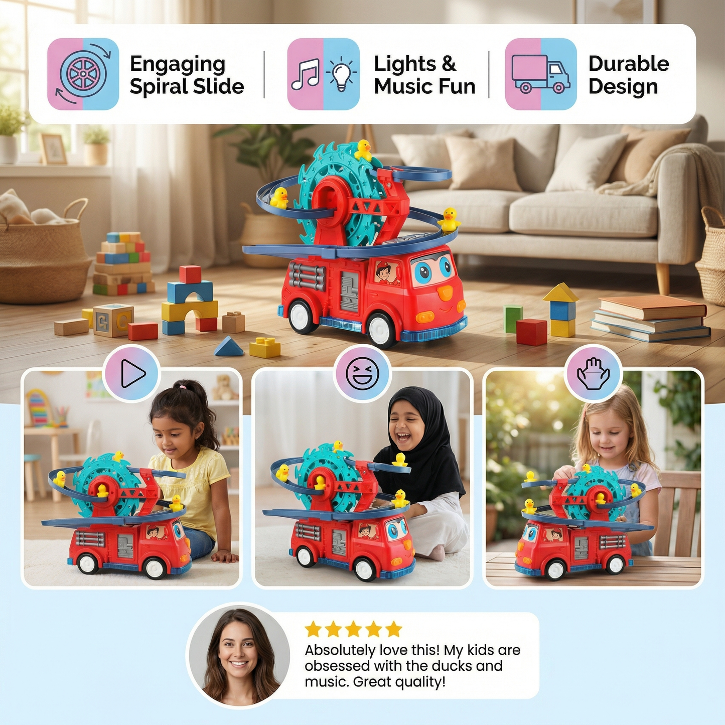 Fire Truck Duck Slide Play Car