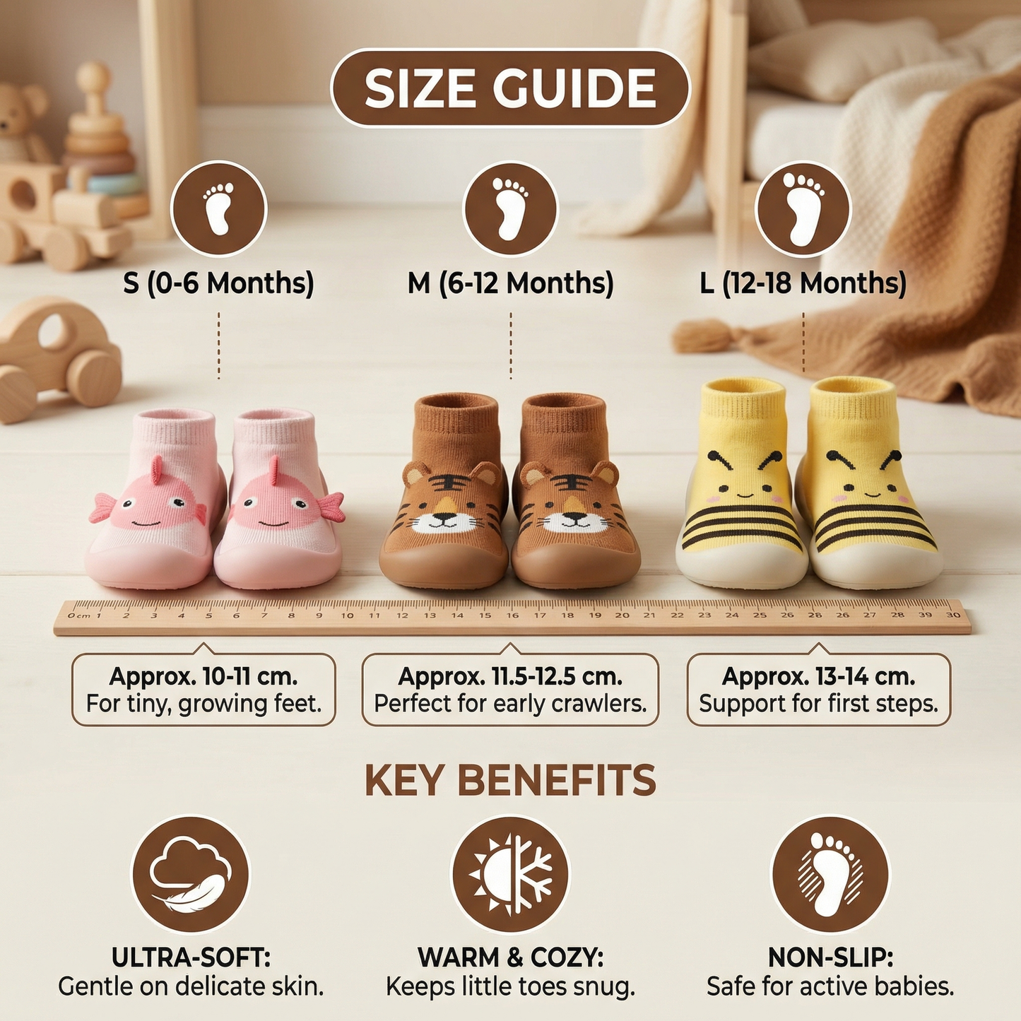 Ultra-Soft Baby Sock Shoes – Warm, Non-Slip & Comfortable