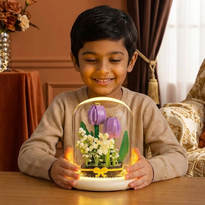 Elegant Building Block Flower in Glass