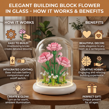 Elegant Building Block Flower in Glass