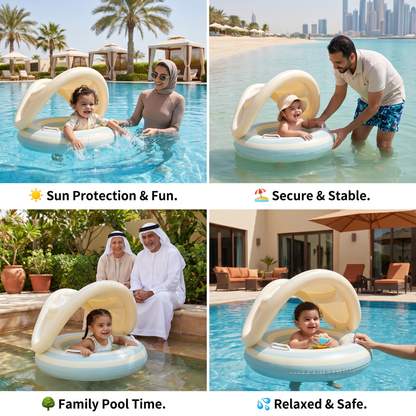 Inflatable Retro Lollipop Baby Swim Ring with Removable Sun Canopy – Secure Seat for 6–36 Months