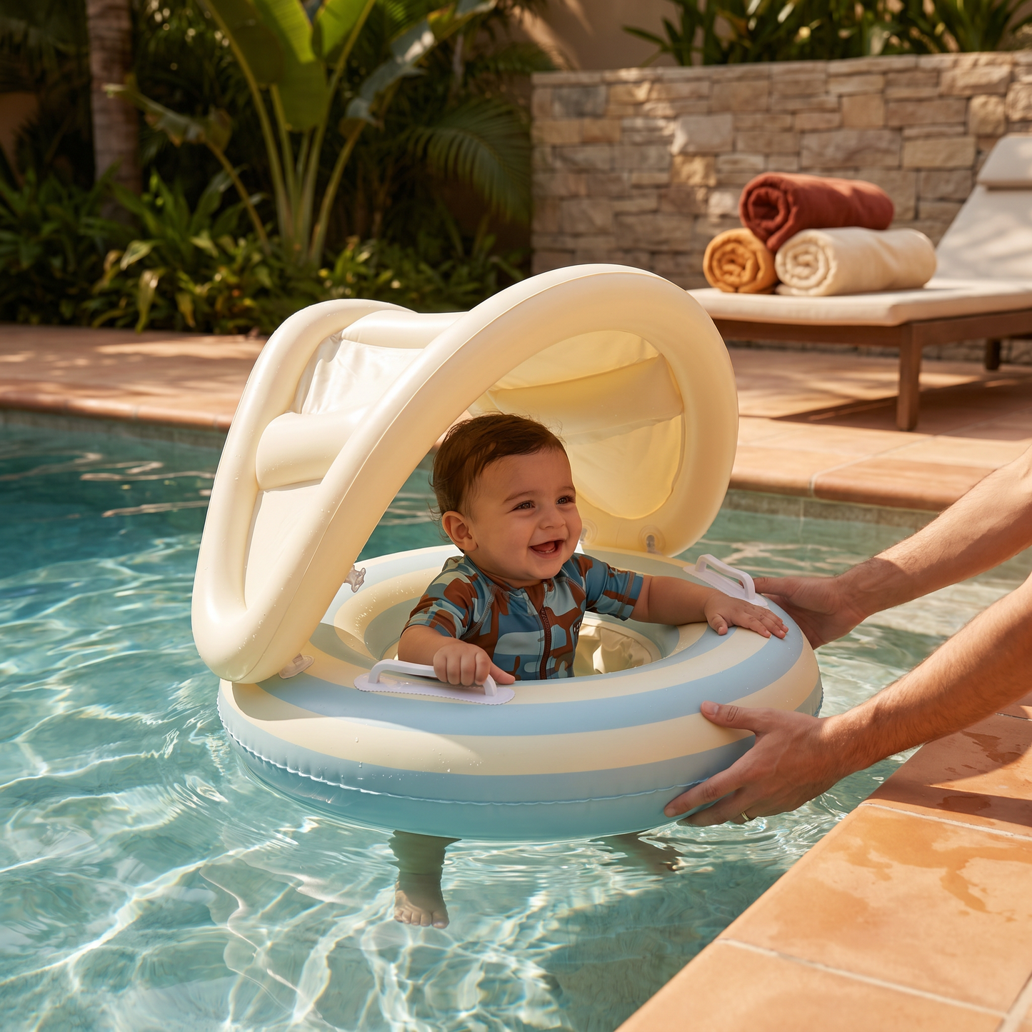 Inflatable Retro Lollipop Baby Swim Ring with Removable Sun Canopy – Secure Seat for 6–36 Months