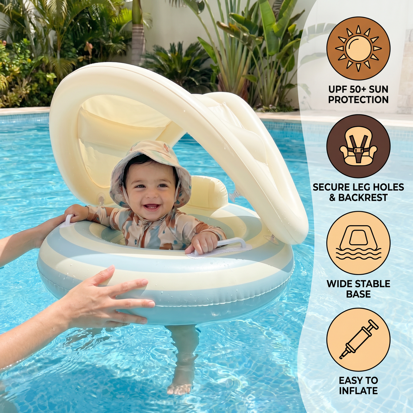 Inflatable Retro Lollipop Baby Swim Ring with Removable Sun Canopy – Secure Seat for 6–36 Months