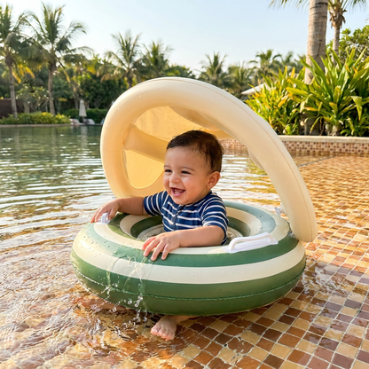Inflatable Retro Lollipop Baby Swim Ring with Removable Sun Canopy – Secure Seat for 6–36 Months