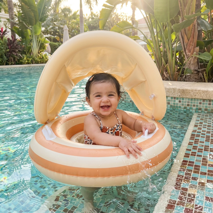 Inflatable Retro Lollipop Baby Swim Ring with Removable Sun Canopy – Secure Seat for 6–36 Months