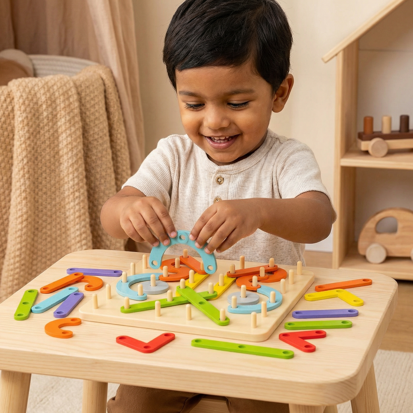 Creative Montessori wooden nail puzzle toy