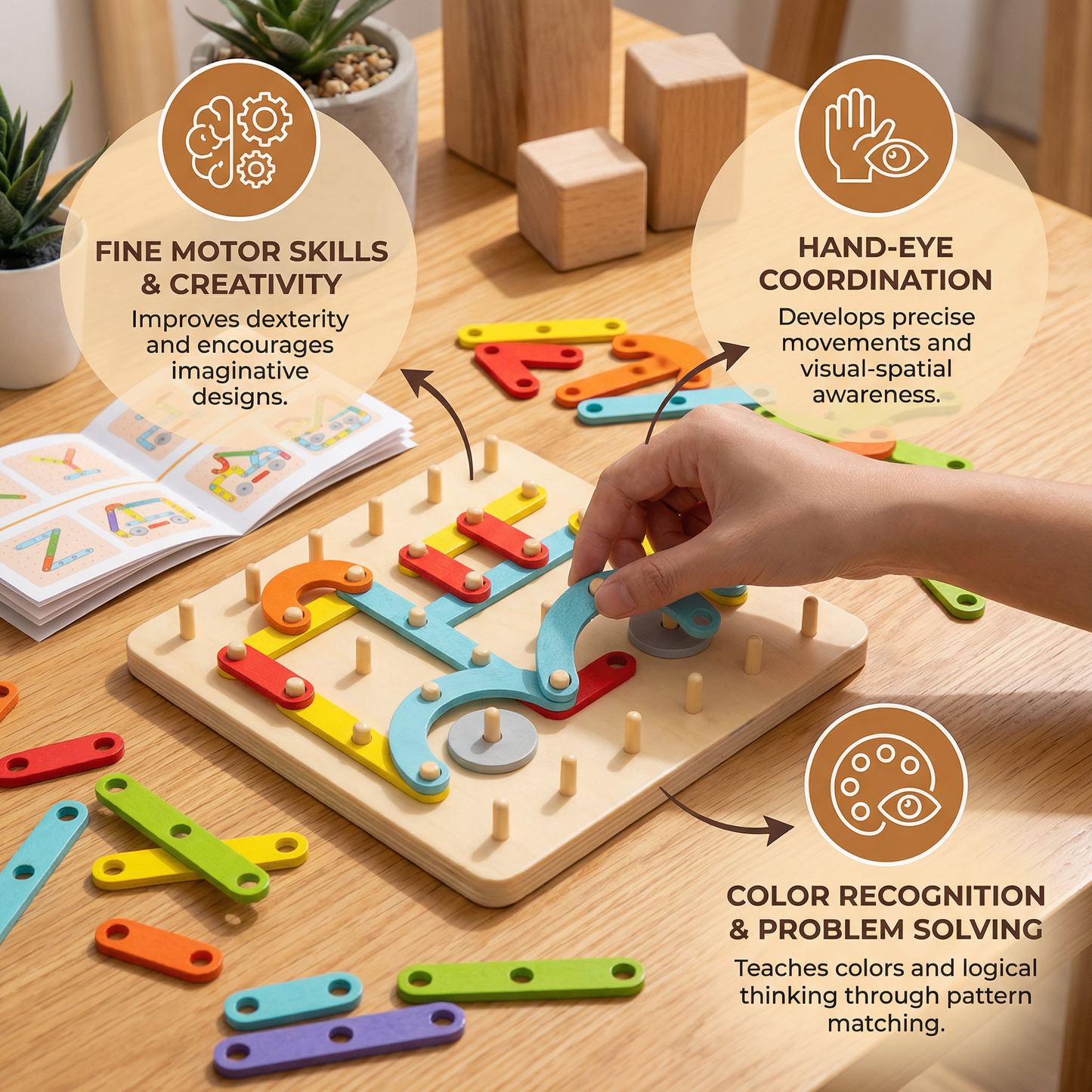 Creative Montessori wooden nail puzzle toy