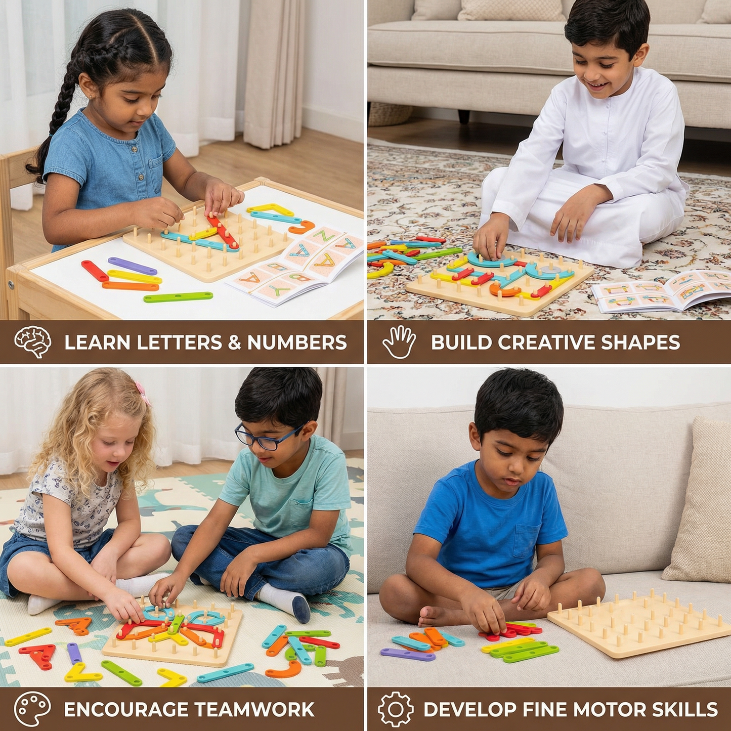 Creative Montessori wooden nail puzzle toy