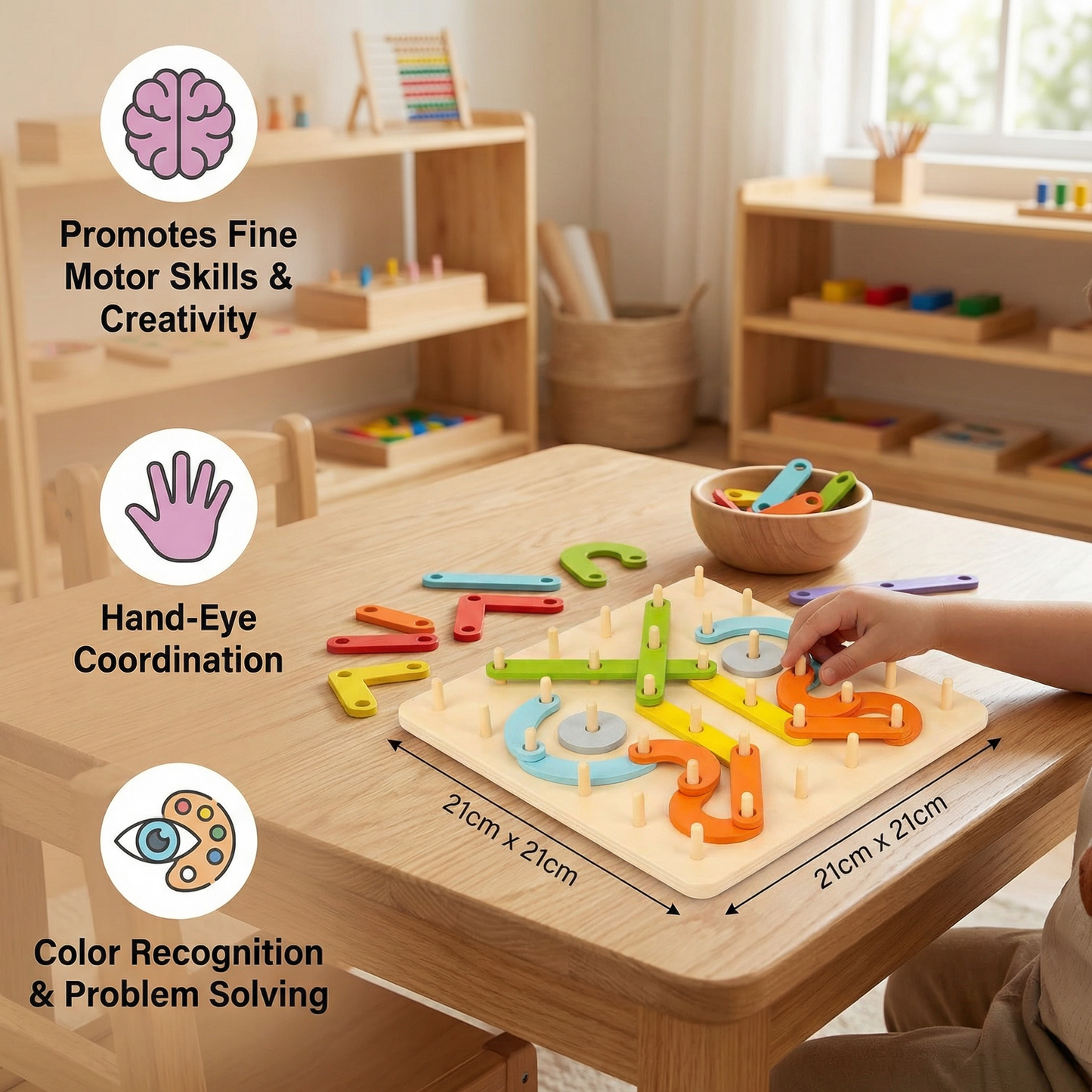 Creative Montessori wooden nail puzzle toy