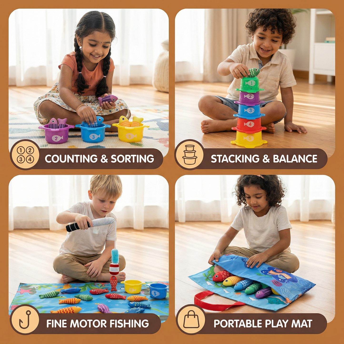 Montessori Plush Fish Pond Toy for Kids