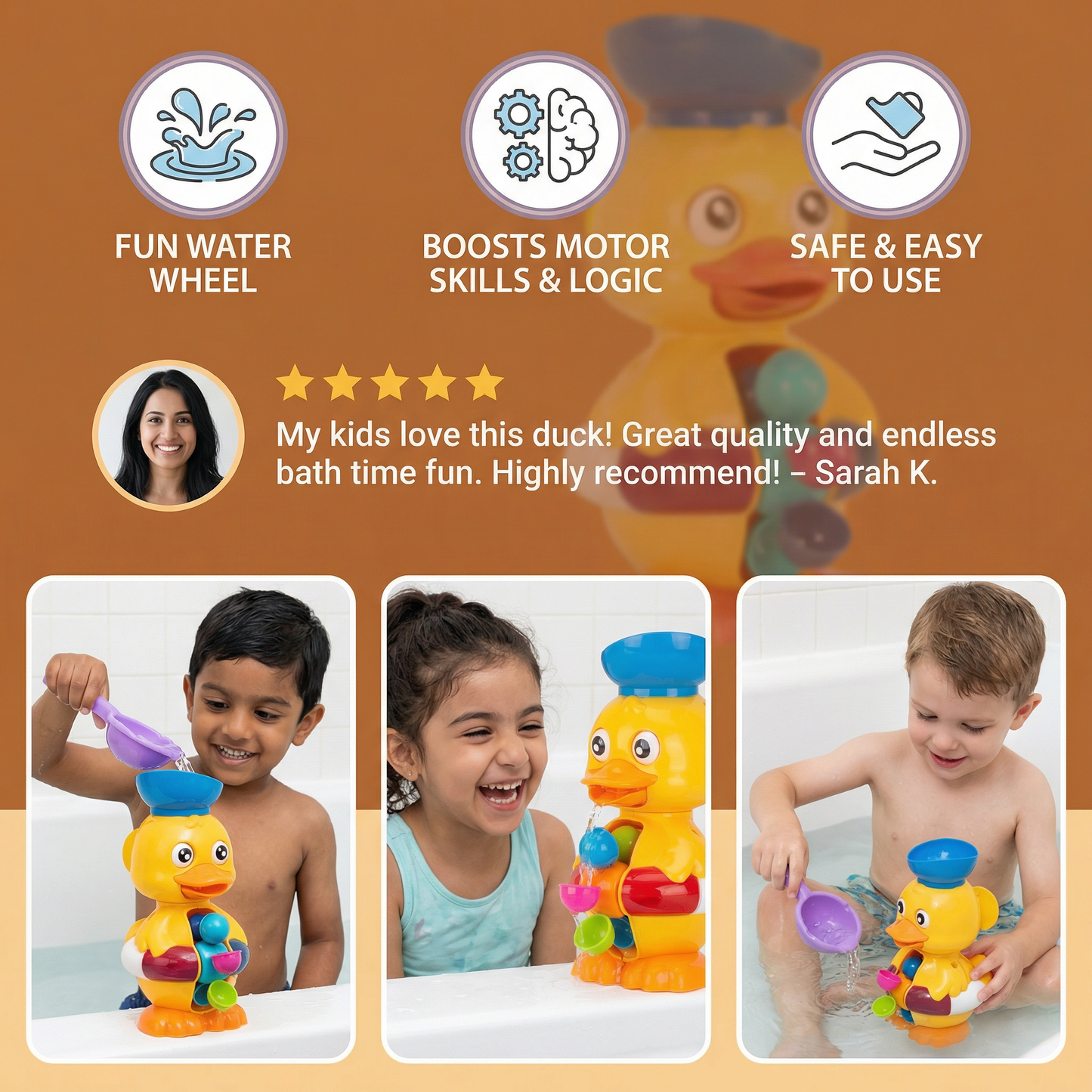 Water Wheel Rubber Duck Toy